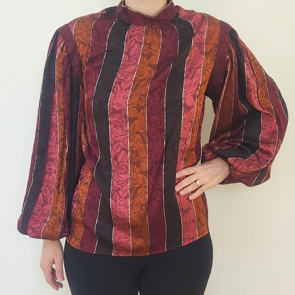 VINTAGE Salvatore Ferragamo Italian Striped Floral Silk Blouse (size 40)